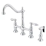 Kingston Brass Heritage Bridge Kitchen Faucet With Sprayer Polish Chrome. Fixed Price $308.99.