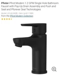 Pfister Pfirst Modern Matte Black Single Hole Lever Bath Faucet W/ Pop-up Drain. Fixed Price $200.94.