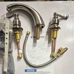 Kingston Brass KB968FL Wide-spread Bathroom Faucet Brushed Nickel Pop-up Drain. Fixed Price $90.00.