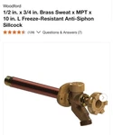 Woodford Freeze-resistant Anti-siphon Sillcock Valve, Brass 1/2 X 3/4 10 In. Fixed Price $44.98.
