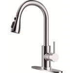 Brushed Nickel 14 In. Pull Down Sprayer Kitchen Faucet With 360 Spout Swivel. Fixed Price $14.75.