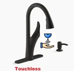 Kohler Touchless Pull Down Kitchen Faucet With Soap Lotion Dispenser Black. Fixed Price $159.00.