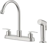 Kitchen Faucet With Side Sprayer 2 Handle Brushed Nickel, 8 Inches 4 Holes Cente. Fixed Price $71.99.