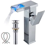 Waterfall Bathroom Vessel Sink Faucet, Led Chrome Finish, Single Handle W/ Pop-u. Fixed Price $77.42.