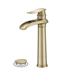 Bwe Waterfall Single Handle Bathroom Sink Faucet W/pop-up Drain Brushed Gold. Fixed Price $51.00.