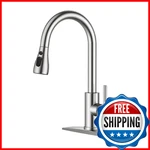 Forious Kitchen Faucet Pull Down Sprayer Brushed Nickel, 1 3 Hole, High Arc. Fixed Price $57.95.