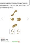 Kingston Brass KB247AX Victorian Double Handle Tub Shower Faucet. Fixed Price $89.99.