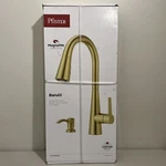 Pfister Barulli Single Handle Pull Down Faucet W/ Soap Dispenser Gold New. Fixed Price $42.95.