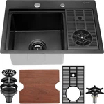 Aguastella Gunmetal Black Bar Sink Stainless Steel Overmount With Glass Riser. Fixed Price $350.00.
