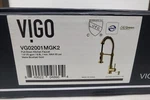 Vigo Pull Down Kitchen Faucet Single Handle W/ Soap Dispenser Matte Brushed Gold. Fixed Price $149.95.
