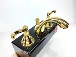 Rubinet Gold Brass Widespread Bathroom Faucet Set Lever Handles Display Model. Fixed Price $159.00.