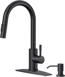 Modern Black Kitchen Faucet With Pull Down Sprayer & Soap Dispenser. Fixed Price $108.99.