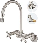 Airuida Wall Mount Kitchen Faucet W/ Sprayer, 6 Center, Brushed Nickel, New. Fixed Price $58.00.