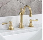 Satin Gold High Arc Torch Lever Handle True Brass Faucet. Fixed Price $175.00.