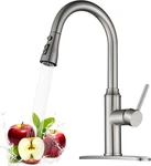 Kitchen Faucet With Pull Down Sprayer, Brushed Nickel Sink 1-3 Ho. Fixed Price $94.82.