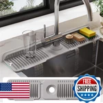 24" Gray Silicone Faucet Mat Kitchen Sink Splash Guard 7 Slope Drain Button. Fixed Price $19.94.