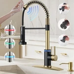 Brushed Gold Touch Sensor Kitchen Faucet With Led Temperature Control. Fixed Price $563.99.