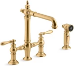 Kohler Artifacts Bridge Kitchen Faucet Moderne Brass K-76519-4-2MB. Fixed Price $900.00.