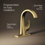 Kohler Cursiva Single Handle Bathroom Faucet Modern Brass Finish. Fixed Price $122.00.