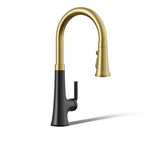 Kohler K-23764-BMB Tone Kitchen Sink Faucet Matte Black W/moderne Brass Accents. Fixed Price $379.00.