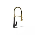 Kohler Tone Pull Down Sprayer Kitchen Faucet In Matte Black With Moderne Brass. Fixed Price $500.46.