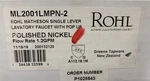Rohl ML2001LMPN-2 Matheson Single Handle Bathroom Sink Faucet-polished Nickel. Fixed Price $379.99.
