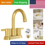 Brushed Gold 4 Inch 2 Handle Centerset Lead-free Bathroom Faucet, Swivel Spou.... Fixed Price $91.79.