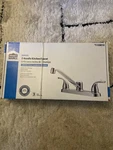 New Project Source Chrome 2-HANDLE Deck Mount Low-arc Kitchen Faucet #1159010. Fixed Price $30.00.