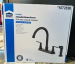 Project Source Laural Matte Black Kitchen Faucet Double Handle W/ Side Sprayer. Fixed Price $75.88.