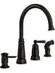 Moen 87042BRB 1-HANDLE High Arc Kitchen Faucet, Sprayer, Soap Dispenser Bronze. Fixed Price $179.00.