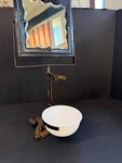 Antique Victorian Cast Iron Shaving Stand Adjustable Mirror W Basin Ring. Fixed Price $120.00.