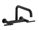 Kohler Purist K-7549-4-BL Wall Mounted Bridge Farm Kitchen Faucet Matte Black. Fixed Price $698.00.