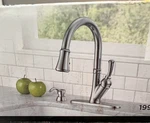Delta Savile Chrome Single Handle Deck-mount Pull-down Kitchen Faucet. Fixed Price $135.99.