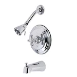 Kingston Brass Restoration Tub Shower Faucet With Metal Cross Handle. Fixed Price $226.09.