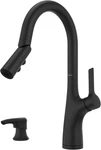 Matte Black Ceylon Pull Down Kitchen Faucet & Soap Dispenser Combo. Fixed Price $332.99.