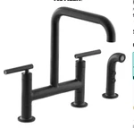 Kohler K-7548-4-BL Purist Widespread Bridge Kitchen Faucet Spray Matte Black New. Fixed Price $798.00.