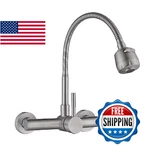 Flwueue Wall Mount Kitchen Sink Faucet With Sprayer 8 Inch Center, Brushed Nick. Fixed Price $83.55.