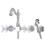 Kingston Brass KS1261PXBS Wall Mount Bridge Kitchen Faucet With Sprayer. Fixed Price $302.37.