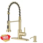 Arofa Brushed Gold Kitchen Faucet Pull Down Sprayer 1-3 Hole Single Handle. Fixed Price $269.99.