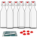 Otis Classic Swing Top Glass Bottles - Set Of 6, 16OZ W/marker & Labels Clear. Fixed Price $48.98.