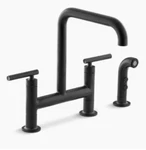 Kohler K-7548-4-BL Purist Bridge Kitchen Faucet, Side Sprayer, Matte Black. Fixed Price $799.99.