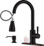 Touchless Bronze Kitchen Sink Faucet With Pull Down Sprayer And Soap Dispenser,. Fixed Price $119.89.