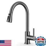 Wewe Stainless Steel Pull-down Kitchen Faucet, Single Handle, 1-HOLE, Matte Gray. Fixed Price $120.35.