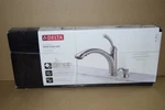 Delta Lewiston Stainless Single Handle Pull-out Kitchen Faucet & Soap Dispenser. Fixed Price $179.99.