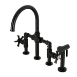 Kingston KS2330NX Industrial Style Bridge Kitchen Faucet W/brass Sprayer. Fixed Price $489.85.