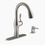 Kohler Alma Stainless Pull-out Kitchen Faucet W/ Soap Dispenser. Fixed Price $119.99.