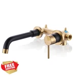 Arcora Black/gold Wall Mount Bathroom Faucet, Single Handle Swivel Spout. Fixed Price $104.98.
