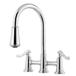 Pfister LG531YPC Ashfield Pull-down Bridge Kitchen Faucet With 2 Handles, Chrome. Fixed Price $125.00.