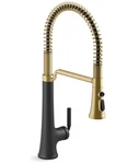 Kohler K-23765-BMB Tone Semi Pro Kitchen Faucet, Black / Brushed Moderne Brass. Fixed Price $500.00.