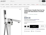 Anzzi Freestanding Bathtub Faucet, 2-HANDLE Claw Foot With Shower. Fixed Price $329.95.